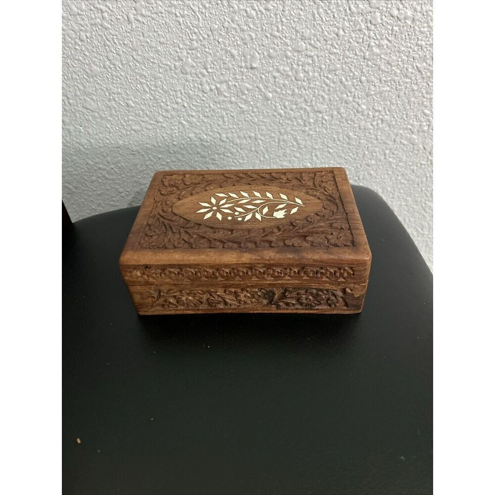 vintage wooden box with hinged lid
